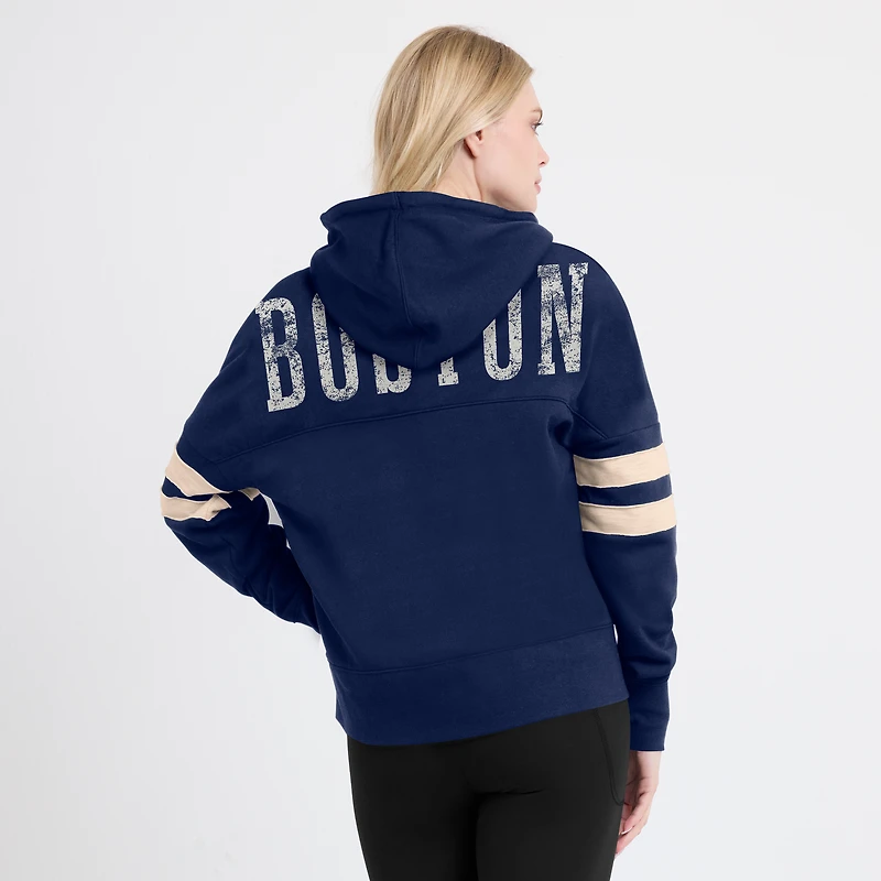 Sweat à capuche Fanatics pour femmes, bleu marine, Boston Red Sox, Bold Move, col cranté, hanche haute