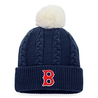Bonnet en tricot à revers torsadé Fanatics pour femmes, bleu marine, Boston Red Sox, avec pompon