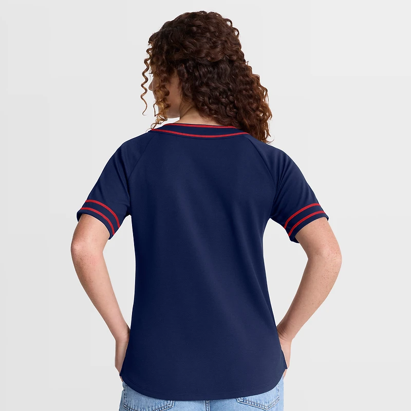 T-shirt raglan à col en V Fanatics Navy Boston Red Sox Diva Race Ahead pour femme