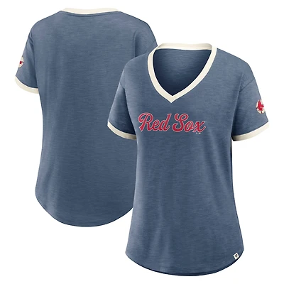 Women's Fanatics Navy Boston Red Sox Relaxed Fit Vintage Play Slub V-Neck Fashion Top