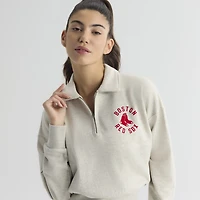 Women's Fanatics Oatmeal Heather Boston Red Sox Iconic Terry Quarter-Zip Sweatshirt