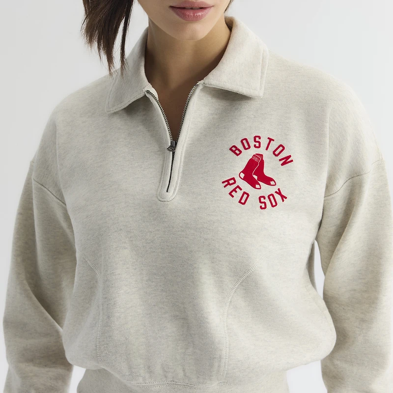 Women's Fanatics Oatmeal Heather Boston Red Sox Iconic Terry Quarter-Zip Sweatshirt
