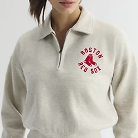 Women's Fanatics Oatmeal Heather Boston Red Sox Iconic Terry Quarter-Zip Sweatshirt