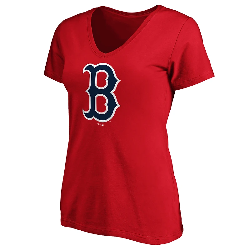T-shirt à col en V Fanatics Red Boston Sox pour femmes, logo officiel.