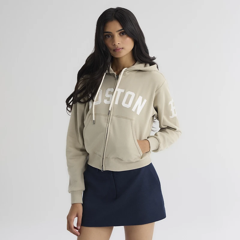 Women's Fanatics Sepia Tint Boston Red Sox Iconic Terry Full-Zip Hoodie