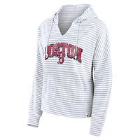 Sweat à capuche col cranté Fanatics pour femmes blanc des Red Sox de Boston rayé Fundamentals