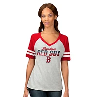 Women's G-III 4Her by Carl Banks Heather Gray Boston Red Sox Goal Line Raglan V-Neck T-Shirt