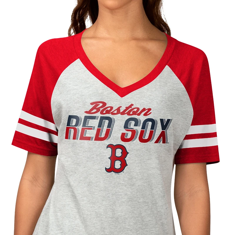 Women's G-III 4Her by Carl Banks Heather Gray Boston Red Sox Goal Line Raglan V-Neck T-Shirt