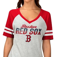 Women's G-III 4Her by Carl Banks Heather Gray Boston Red Sox Goal Line Raglan V-Neck T-Shirt