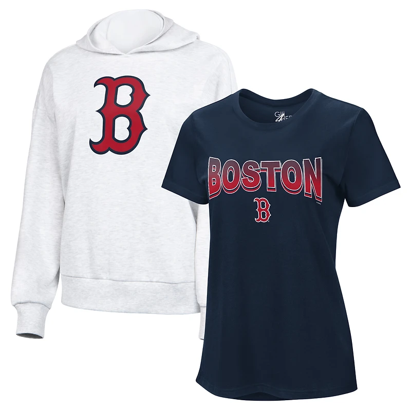 Women's G-III 4Her by Carl Banks  Navy/Bright Heather Ceramic Boston Red Sox T-Shirt and Hoodie Combo Pack