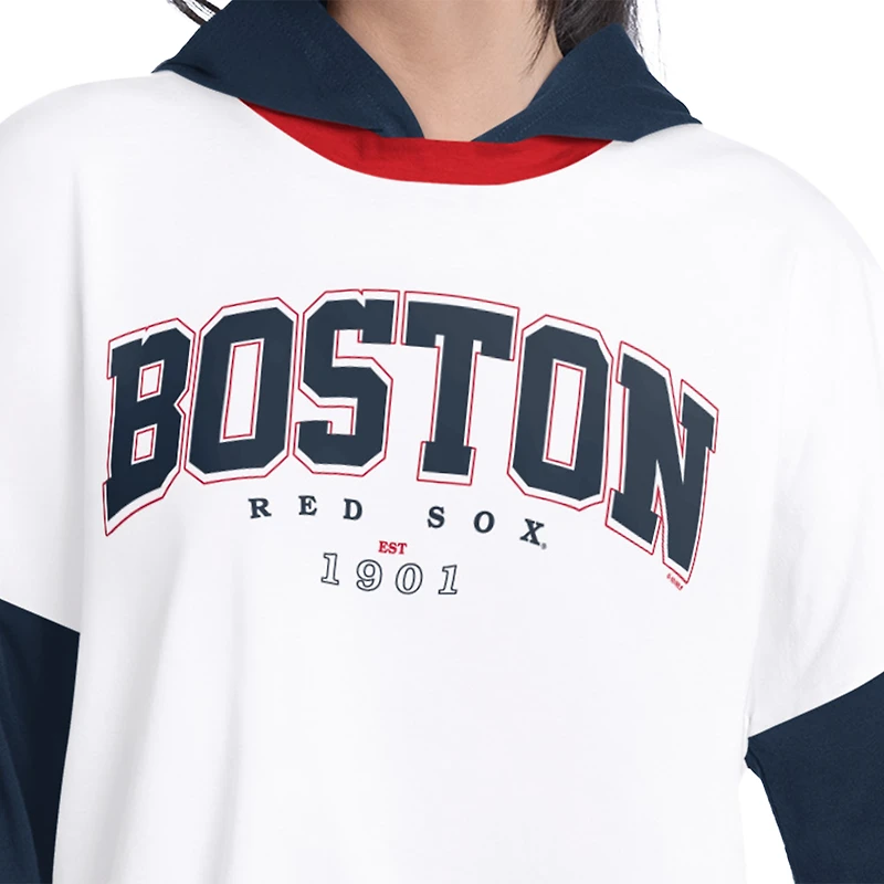 Women's G-III 4Her by Carl Banks White/Navy Boston Red Sox Key Player Oversized Hooded Long Sleeve T-Shirt