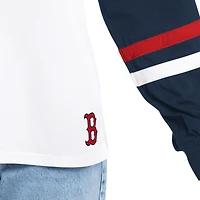 T-shirt à manches longues et capuche oversize G-III 4Her pour femme, par Carl Banks, blanc/marine, Boston Red Sox, joueur clé