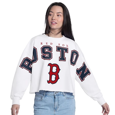 Sweat-shirt court G-III 4Her pour femme par Carl Banks, blanc, Boston Red Sox Bleachers