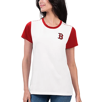 Women's G-III 4Her by Carl Banks White Boston Red Sox Illustration Ringer T-Shirt