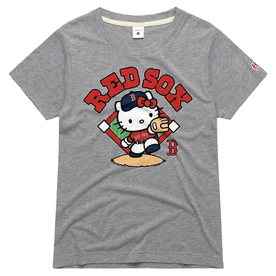 T-shirt gris pour femme Hommage Boston Red Sox Hello Kitty x MLB en mélange de trois matières