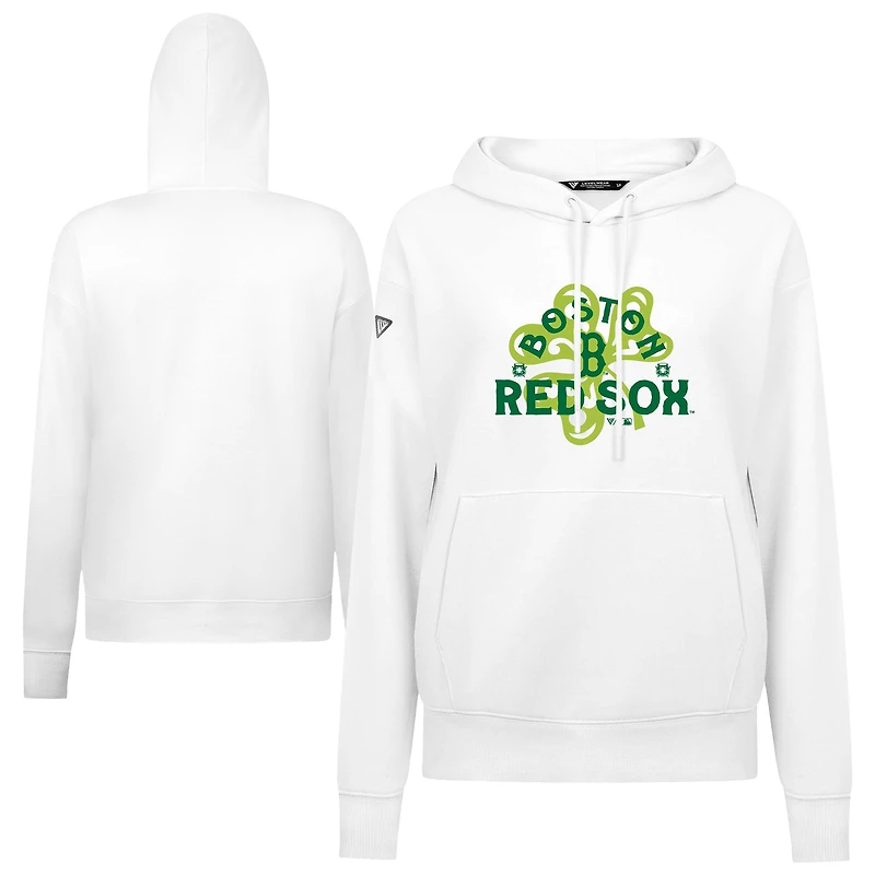 Women's Levelwear  White Boston Red Sox St. Patrick's Day Adorn Shamrock Pullover Hoodie
