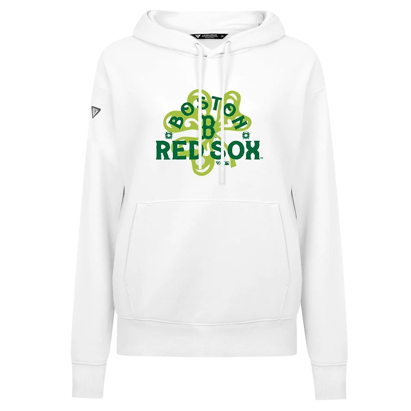 Sweat à capuche blanc pour femme avec imprimé trèfle des Boston Red Sox de la Saint-Patrick