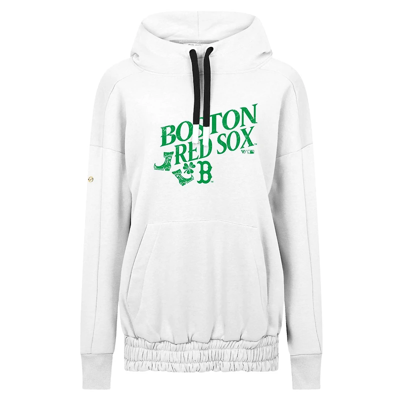 Women's Levelwear White Boston Red Sox St. Patrick's Day Waterfall Boots Pullover Hoodie