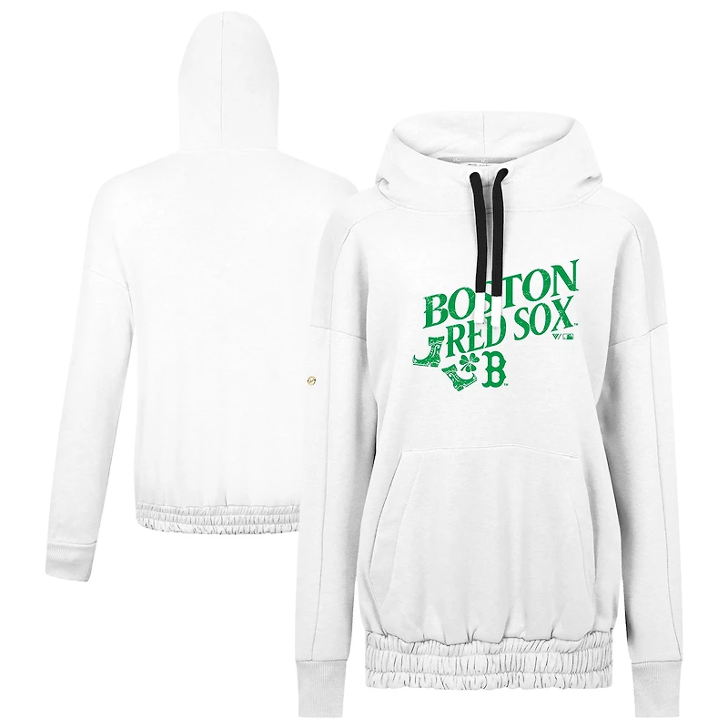 Women's Levelwear White Boston Red Sox St. Patrick's Day Waterfall Boots Pullover Hoodie