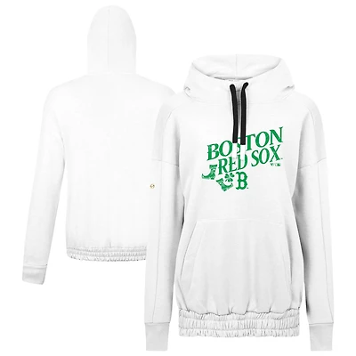 Women's Levelwear  White Boston Red Sox St. Patrick's Day Waterfall Boots Pullover Hoodie