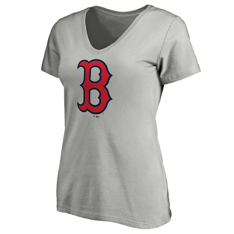 Women's Logo Athletic Gray Boston Red Sox Official V-Neck T-Shirt
