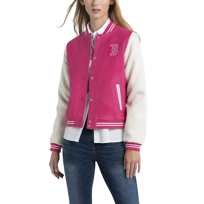 Veste universitaire à bouton-pression Priya des Red Sox de Boston Lusso rose pour femmes