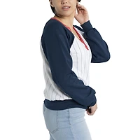 Women's Lusso White/Navy Boston Red Sox Mack Fleece V-Neck Pullover Top