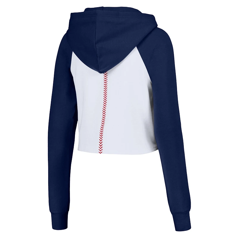 Women's Lusso White Boston Red Sox Jane Raglan Quarter-Zip Tri-Blend Cropped Pullover Hoodie