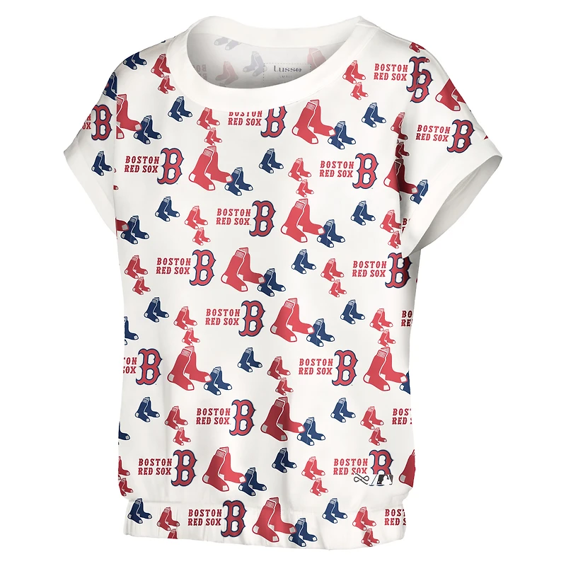 Women's Lusso White Boston Red Sox Madge Dolman Tri-Blend T-Shirt