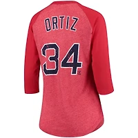 Majestic Threads pour femme David Ortiz Red Boston Sox T-shirt trois-quarts à manches raglan avec nom et numéro