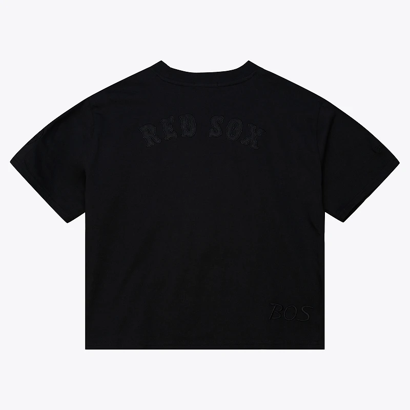 Women's Mitchell & Ness Black Boston Red Sox Cooperstown Collection Phantom Cropped T-Shirt