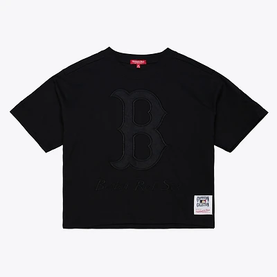 Women's Mitchell & Ness Black Boston Red Sox Cooperstown Collection Phantom Cropped T-Shirt