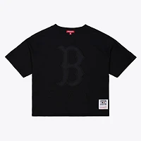 Women's Mitchell & Ness Black Boston Red Sox Cooperstown Collection Phantom Cropped T-Shirt