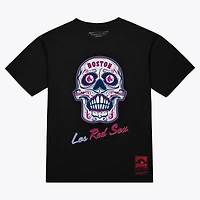 Women's Mitchell & Ness  Black Boston Red Sox Sugar Skull Boxy T-Shirt