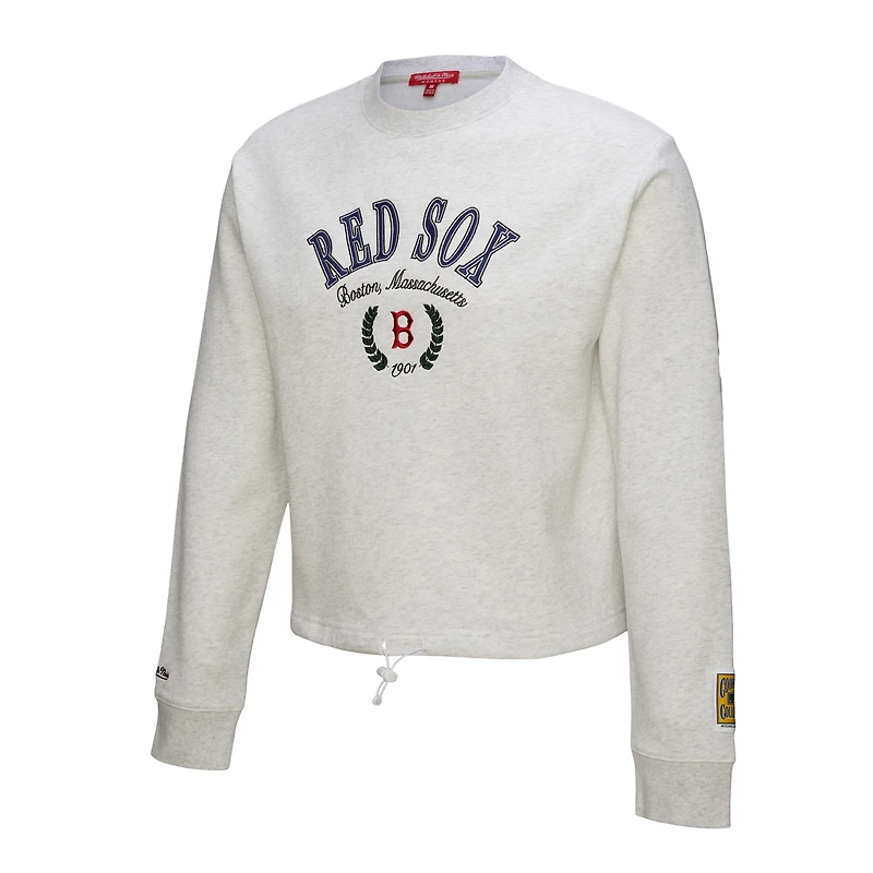 Sweat-shirt court à capuche Mitchell & Ness gris chiné pour femme, motif Boston Red Sox