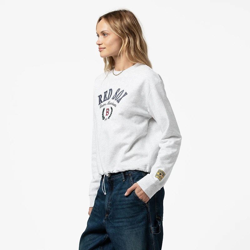 Women's Mitchell & Ness Heather Gray Boston Red Sox Cropped Toggle Pullover Sweatshirt