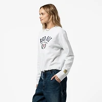 Women's Mitchell & Ness Heather Gray Boston Red Sox Cropped Toggle Pullover Sweatshirt