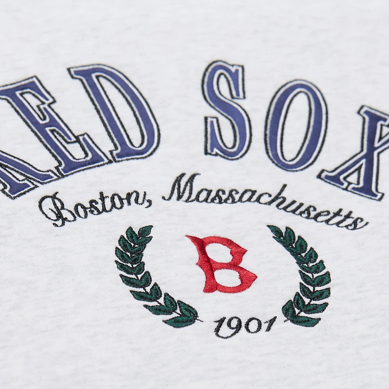 Sweat-shirt court à capuche Mitchell & Ness gris chiné pour femme, motif Boston Red Sox