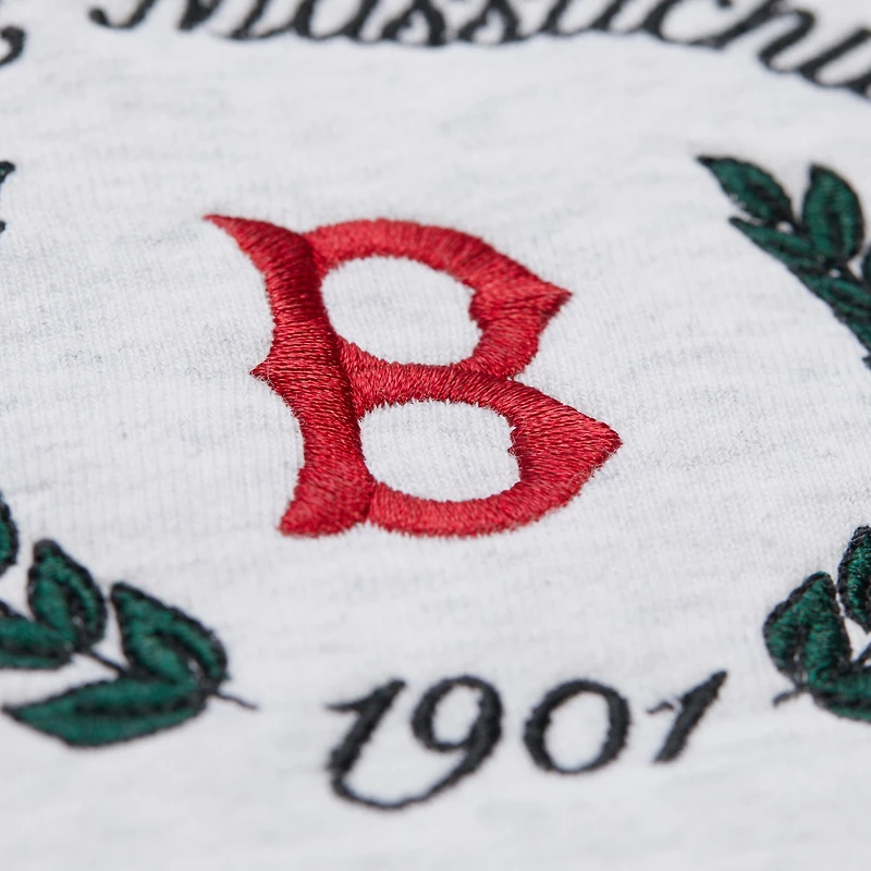 Sweat-shirt court à capuche Mitchell & Ness gris chiné pour femme, motif Boston Red Sox