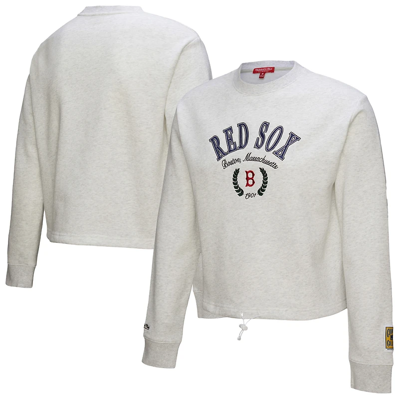 Sweat-shirt court à capuche Mitchell & Ness gris chiné pour femme, motif Boston Red Sox