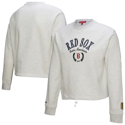 Sweat-shirt court à capuche Mitchell & Ness gris chiné pour femme, motif Boston Red Sox