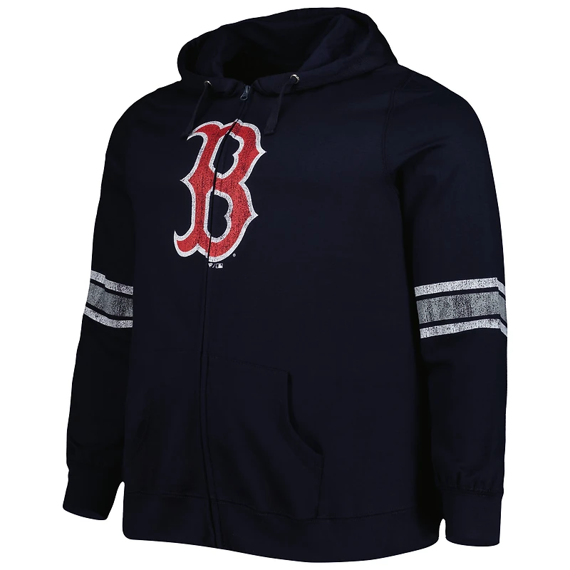 Sweat à capuche et fermeture éclair pleine longueur Boston Red Sox pour femme bleu marine/gris chiné grande taille avec logo sur le devant