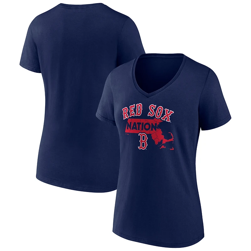 T-shirt à col en V pour femme, bleu marine, motif Boston Red Sox Hometown