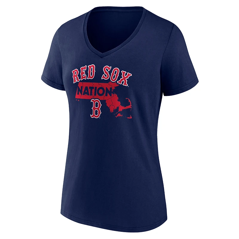 T-shirt à col en V pour femme, bleu marine, motif Boston Red Sox Hometown
