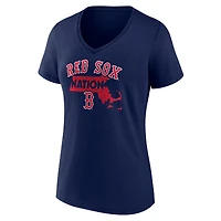 T-shirt à col en V pour femme, bleu marine, motif Boston Red Sox Hometown