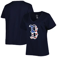 T-shirt à encolure en V Americana Boston Red Sox pour femme, taille plus, bleu marine