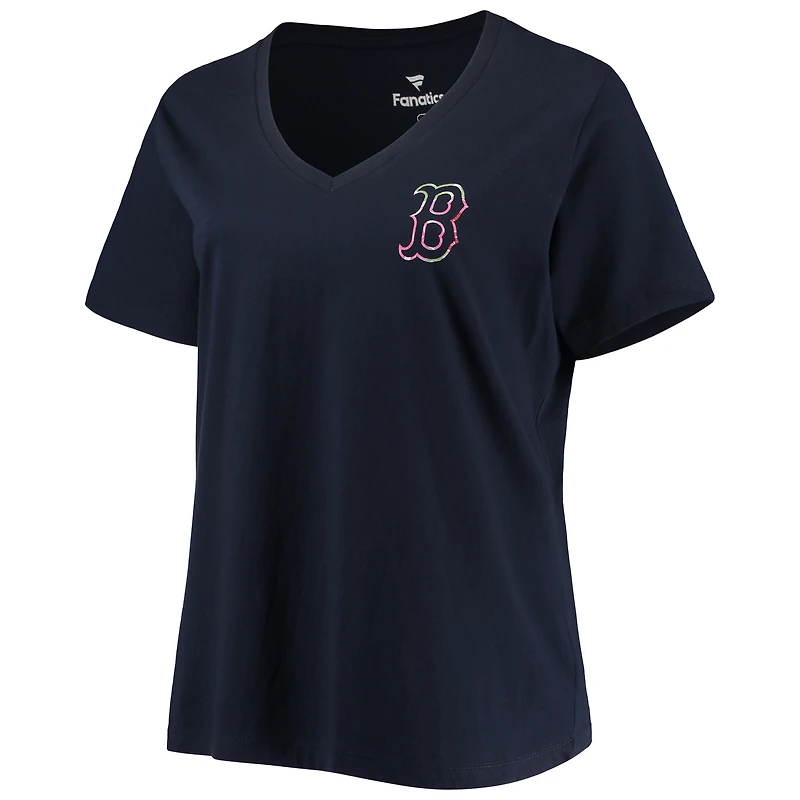 T-shirt à col en V Boston Red Sox pour femme, grande taille, bleu marine, motif « Maman n° 1 » (2 coups sûrs)
