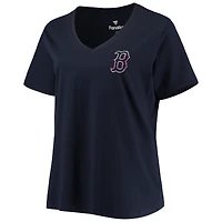 T-shirt à col en V Boston Red Sox pour femme, grande taille, bleu marine, motif « Maman n° 1 » (2 coups sûrs)