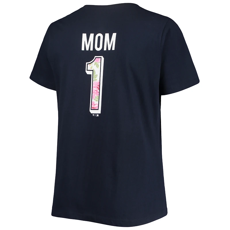 T-shirt à col en V Boston Red Sox pour femme, grande taille, bleu marine, motif « Maman n° 1 » (2 coups sûrs)