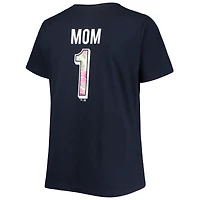 T-shirt à col en V Boston Red Sox pour femme, grande taille, bleu marine, motif « Maman n° 1 » (2 coups sûrs)